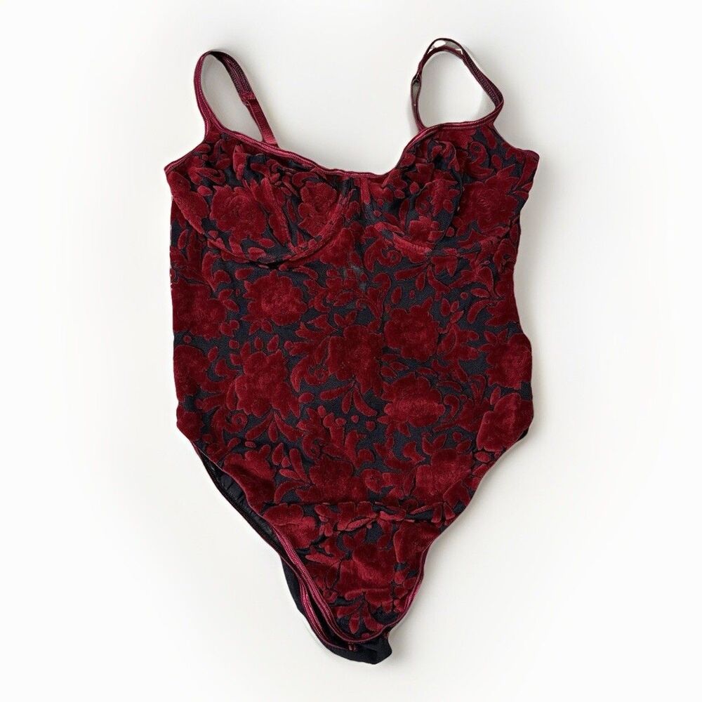 Victoria’s Secret Velvet Sheer Burnout Bodysuit Floral Lingerie Whimsygoth Sz S
